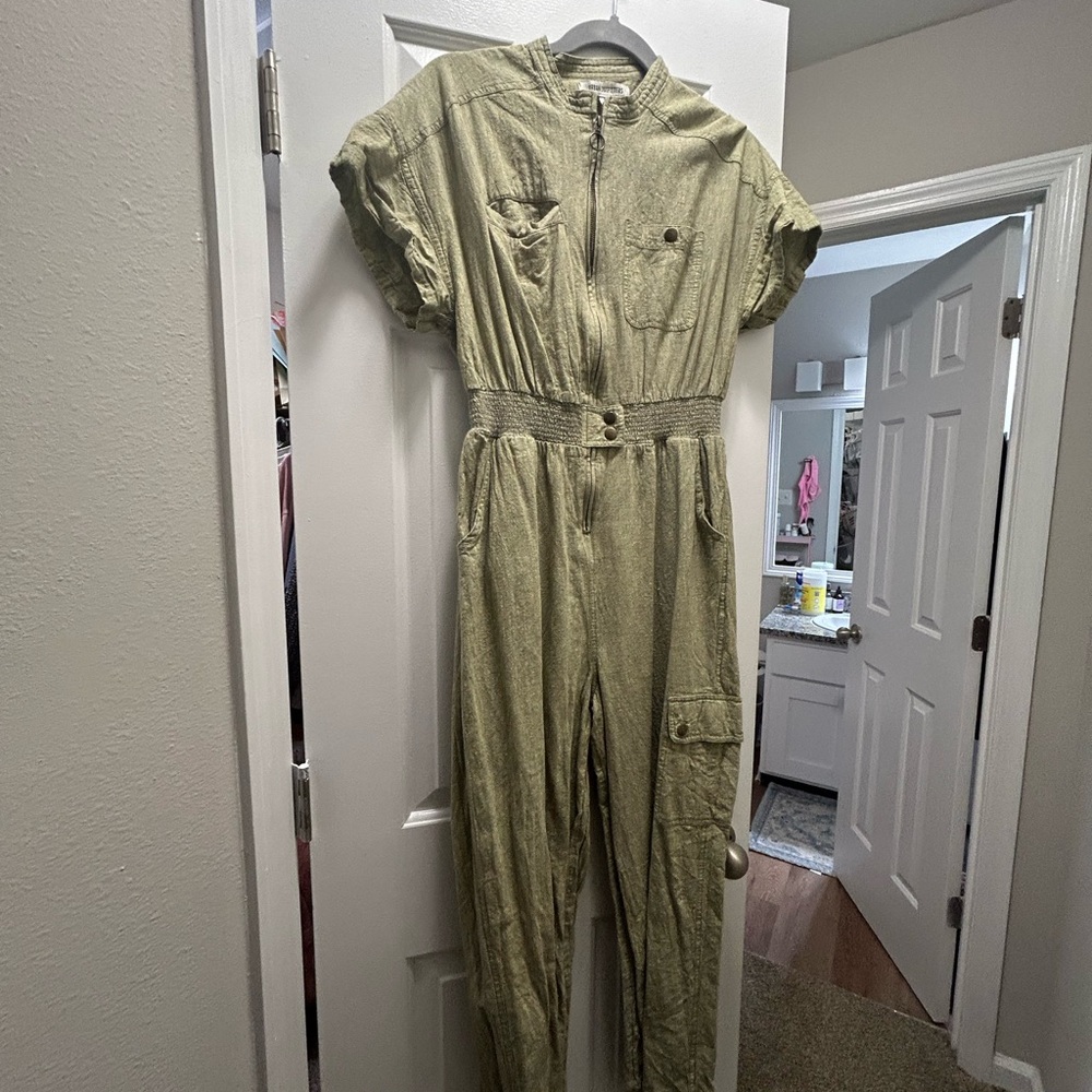 Urban Outfitters Green Utility Jumpsuit with Belted Waist